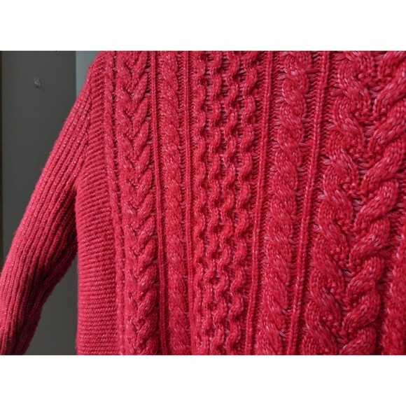 Red cable knit sweater, mock neck. Loft sz Medium. Holiday sweater - Picture 5 of 8